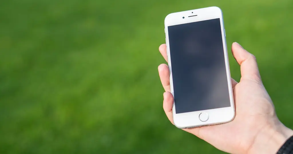 Primo messaggio su un sito di incontri: una mano tiene uno smartphone sopra un prato