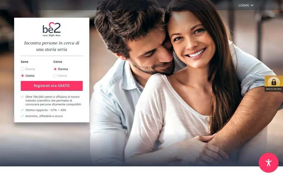 Recensione be2: home page di be2.it con la registrazione gratuita