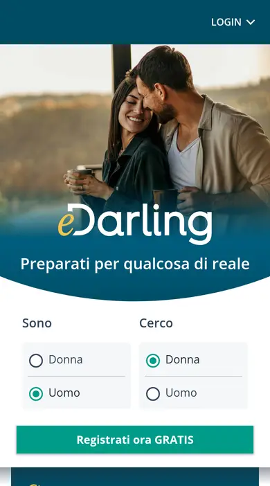 Recensione eDarling sullo smartphone: iscrizione con le scelte Sono e Cerco