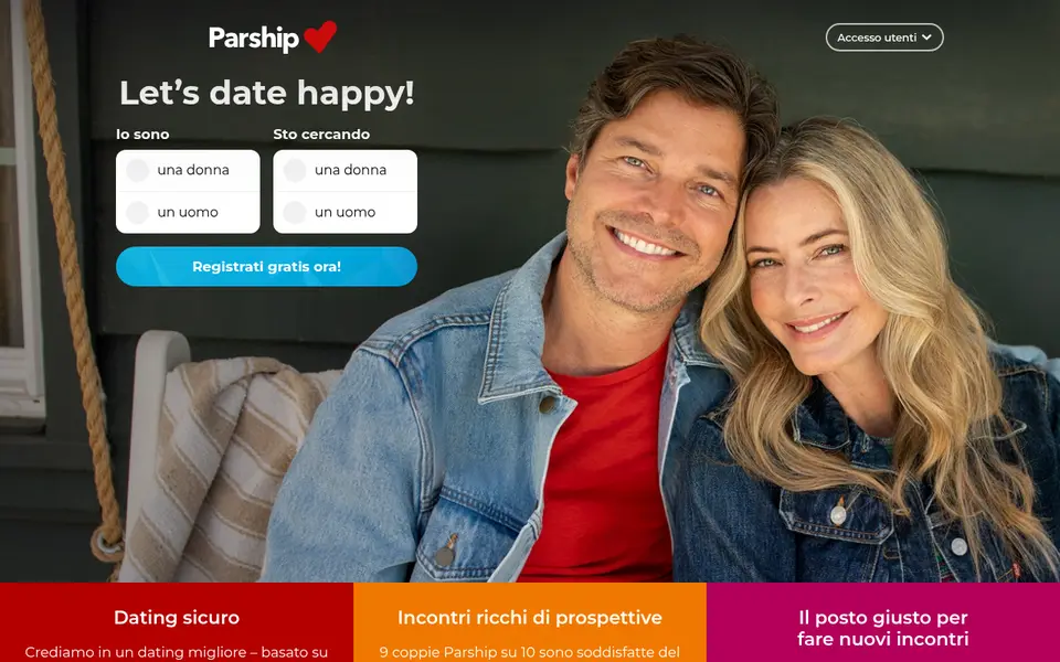 Recensione Parship: home page di parship.it con il modulo di iscrizione gratuita
